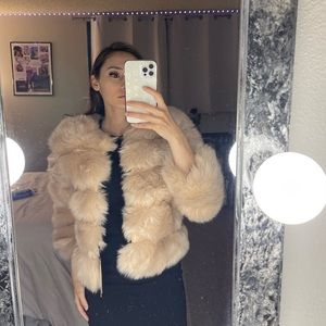Light Camel Faux Fur 5 Ring Bubble Jacket